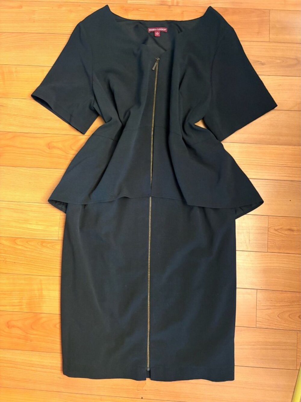 Jessica London Black Zip Front Peplum Sheath Dress Plus Size 18